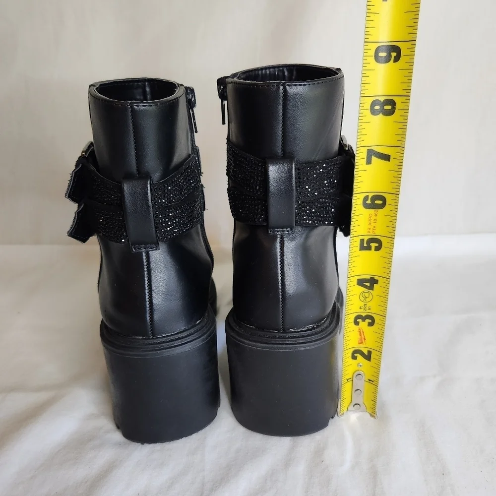 Steve Madden Women's Boots Black Belted Crystal Studded. Size 5M steampunk. - Picture 5 of 7